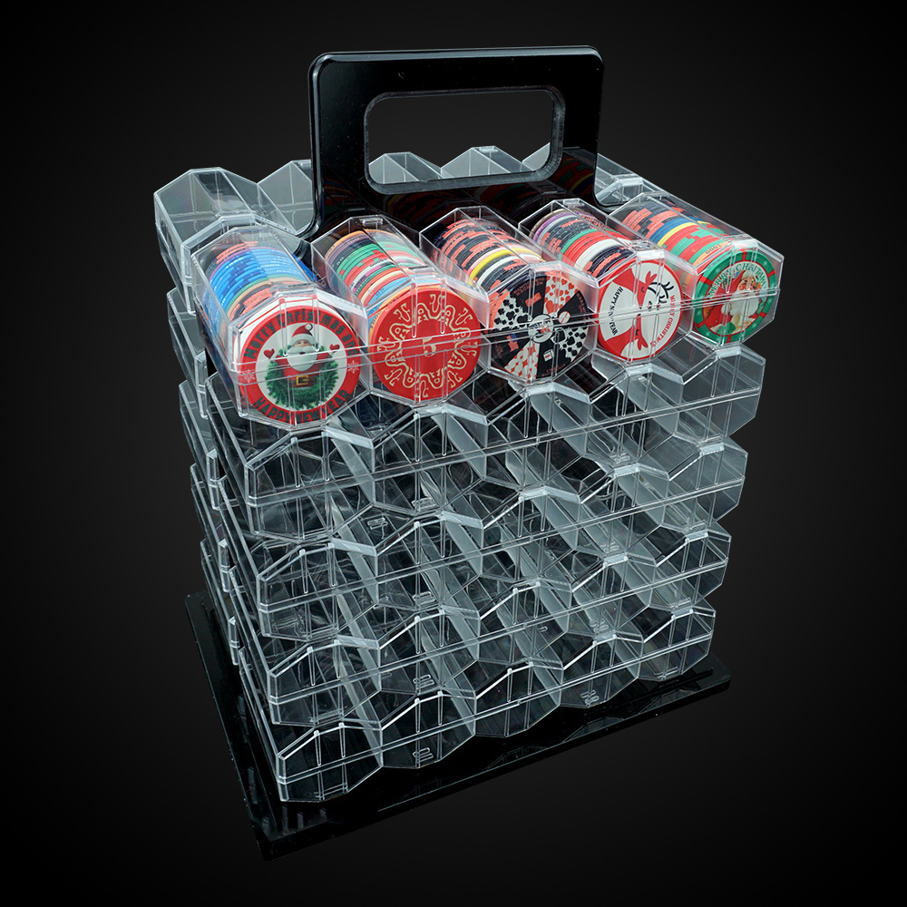 Casino grade 1000 chip clear acrylic poker chip carrier case include 10 rack for storage 43mm poker chips