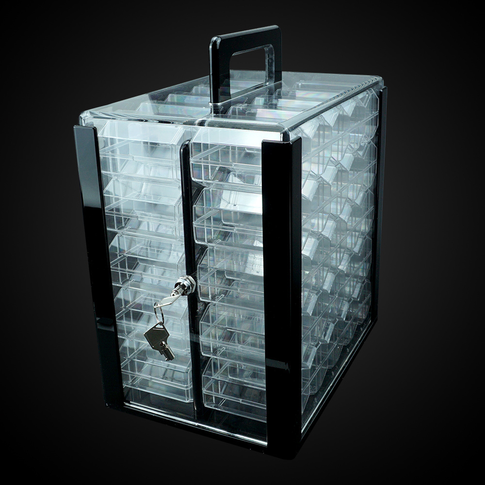 Casino grade 1000 chip clear acrylic poker chip carrier case include 10 rack for storage 43mm poker chips