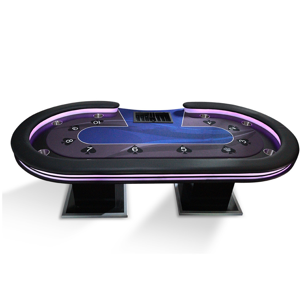 Professional casino grade poker table 94 inch with 10 seat players and led light 1pc can custom table factory for gambling game