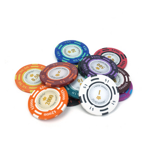 High quality 14g casino monte carlo clay poker chips 40mm three tone with royal crown number sticker from factory for games