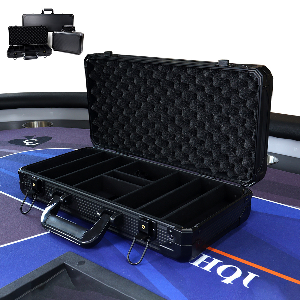 Hot sale 500pcs black aluminum case with logo empty durable box for storage 40 43mm poker chips and casino accessory