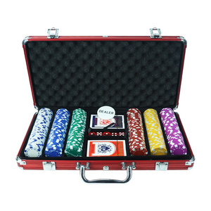 Hot Sale Red Aluminum 300 Piece Poker Chips Set with Dealer and Blinds Dices Game Set For Casino