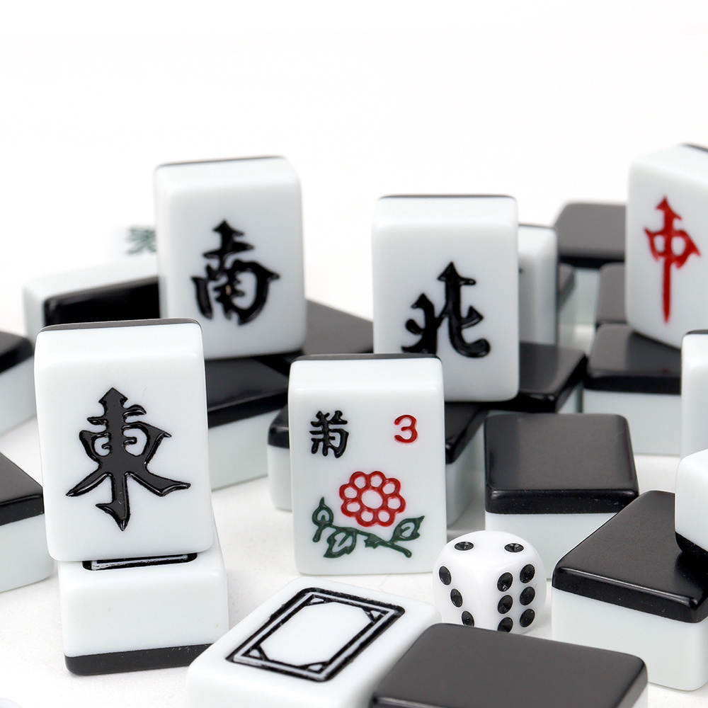 144pcs custom 30mm Chinese mahjong sets 30mm black white two-toned mahjong tiles for casino board games