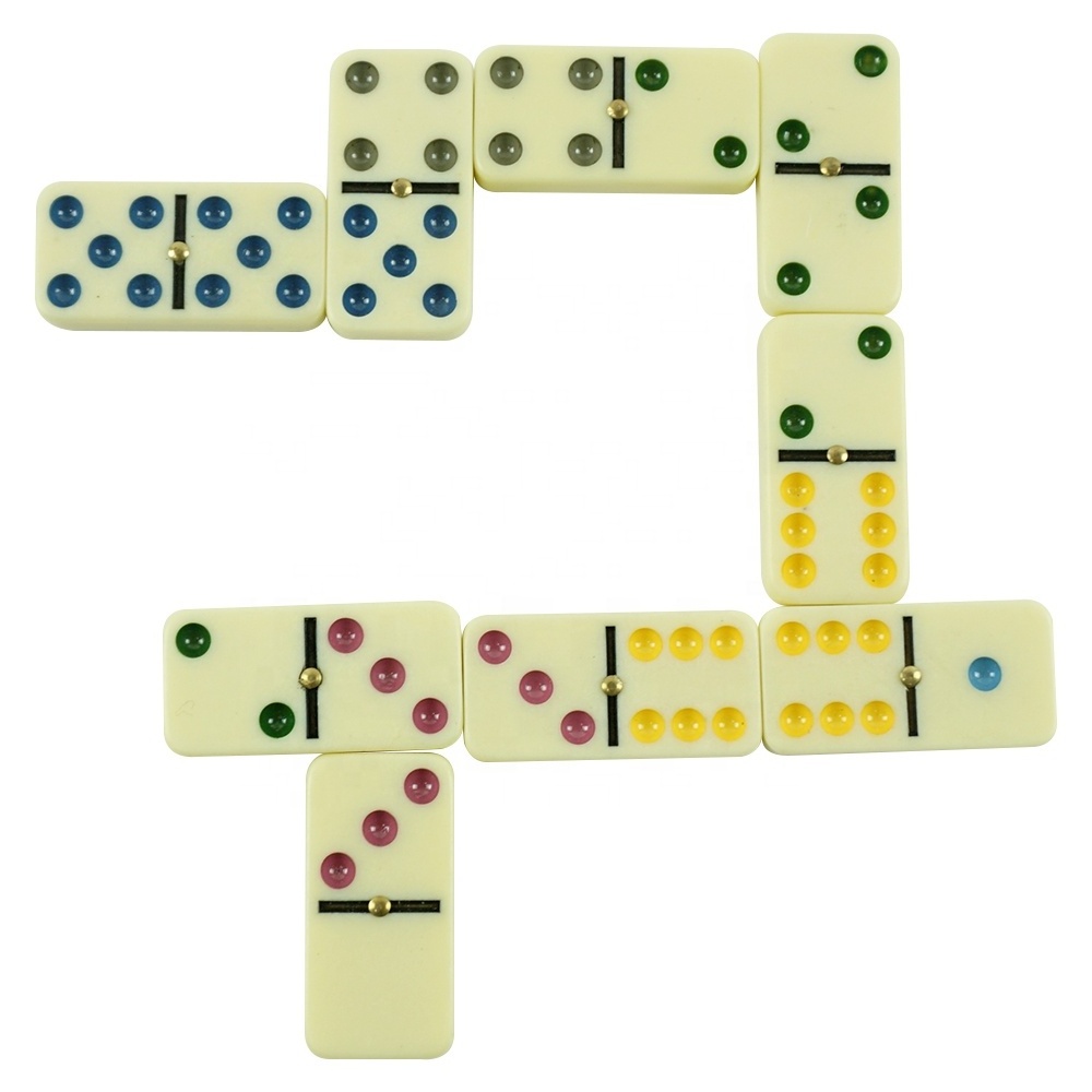 Manufacture Custom Leather Dominos Case Sets Ivory Blocks Colorful Dots With Golden Spinner Double Six Dominoes Game