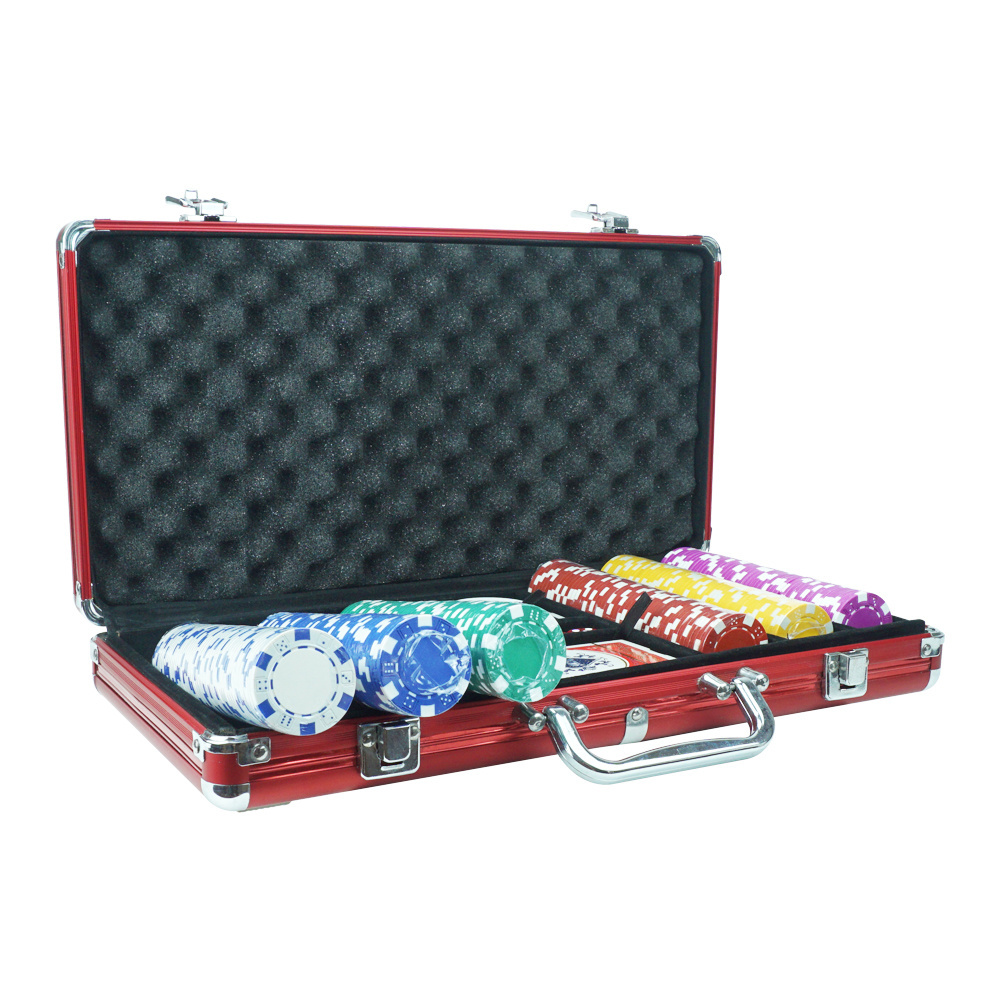 Hot Sale Red Aluminum 300 Piece Poker Chips Set with Dealer and Blinds Dices Game Set For Casino