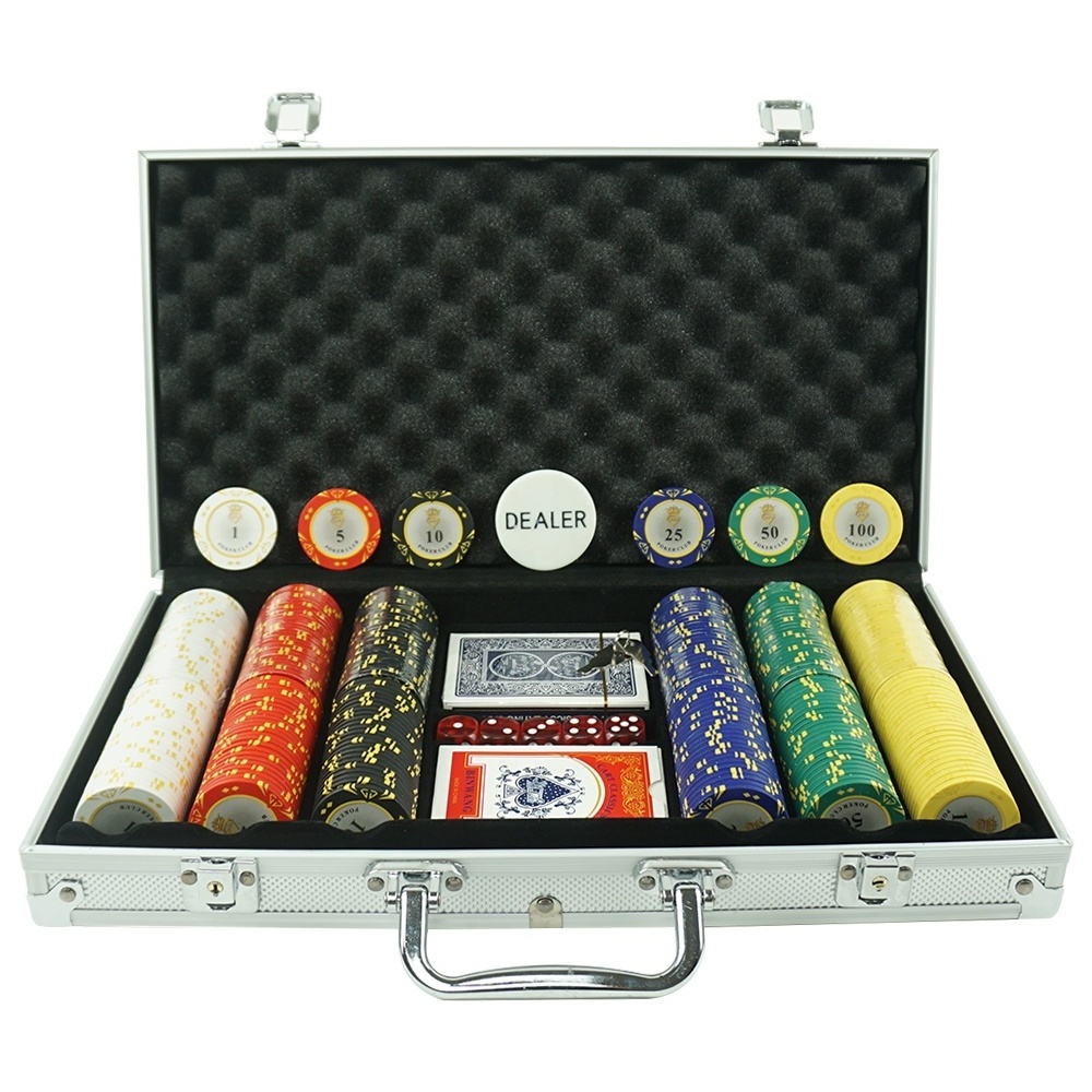 New style and professional 300 piece set of clay 14g 40mm  poker chips with custom sticker in aluminum case for casino