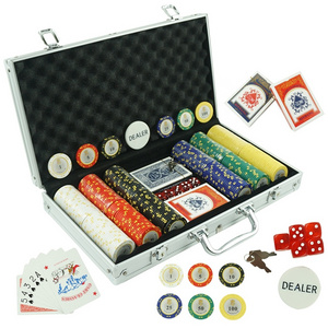 New style and professional 300 piece set of clay 14g 40mm  poker chips with custom sticker in aluminum case for casino