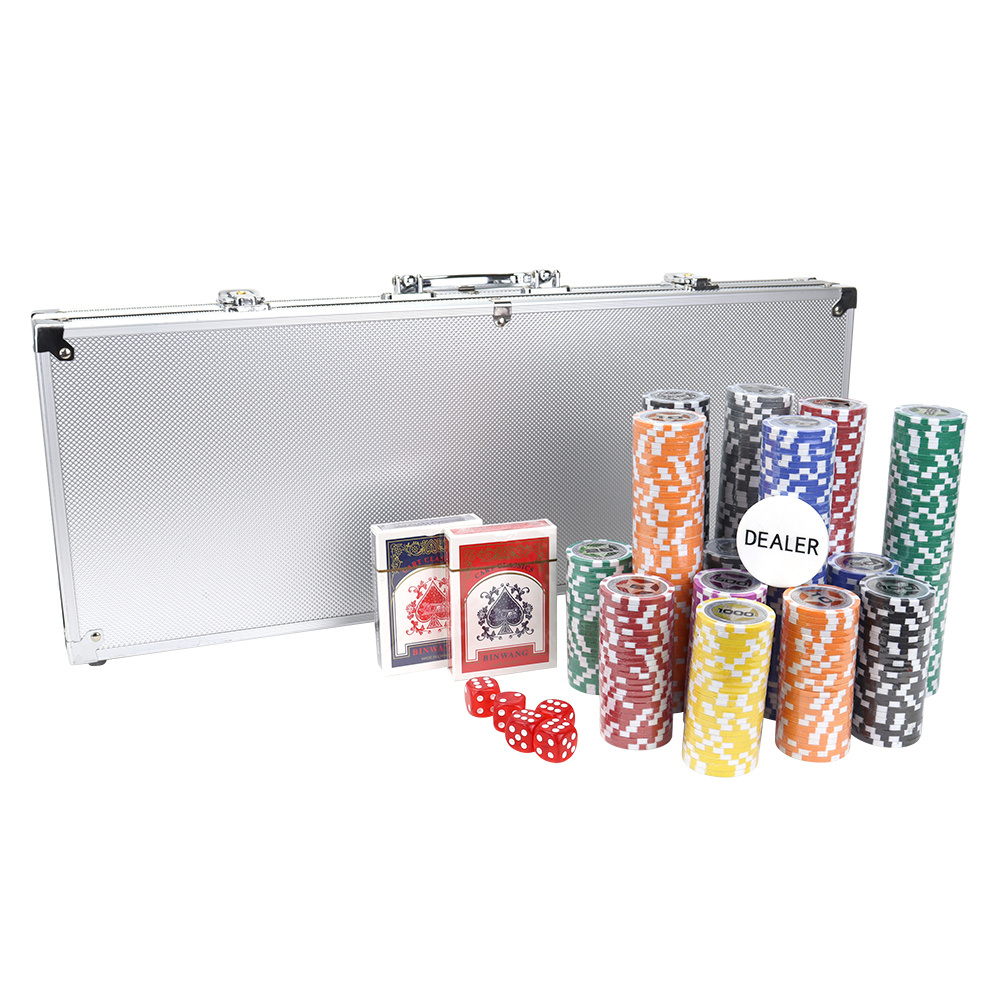 Factory supply 500 clay poker chips with silver aluminum case set include accessories for gambling game