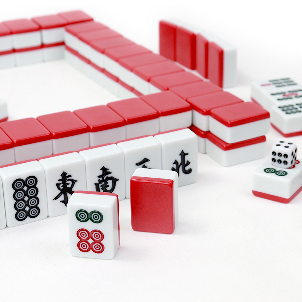 Manufacturer Chinese mahjong tiles sets 144pcs custom 30mm mold size with red white two-toned hight quality for casino games