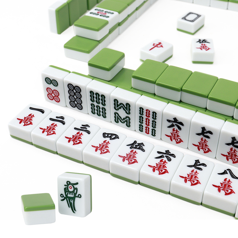 Wholesesle custom luxrury Chinese mahjong tiles sets 144pcs 30mm mold size with green white two-toned for table games