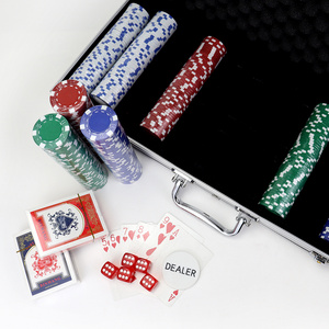 Wholesale clay 500 pcs  poker chip set in Aluminium cases with playing cards delear and dice for casino and poker room