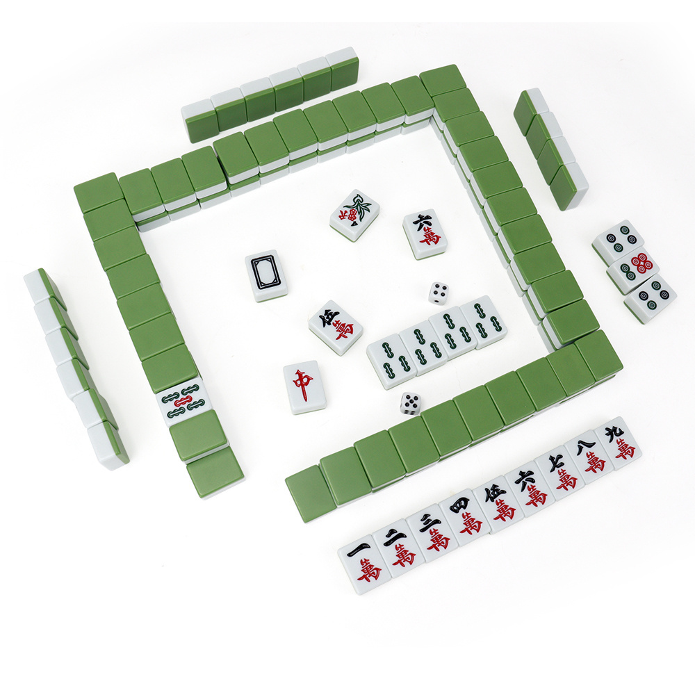 Wholesesle custom luxrury Chinese mahjong tiles sets 144pcs 30mm mold size with green white two-toned for table games