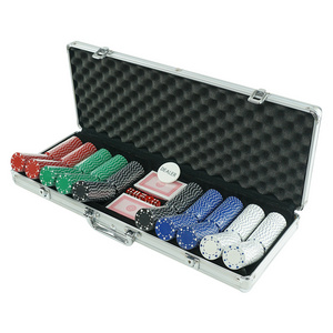 500 pp plastic poker chips with silver aluminum case set include 2 sets poker cards and 1 white dealer Game set