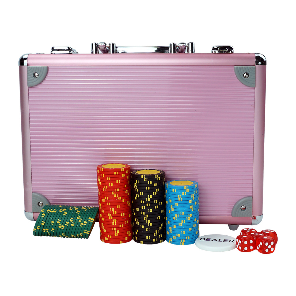 New design 200pcs pink aluminum box chips poker casino accessory cases for 39mm or 40mm poker chips