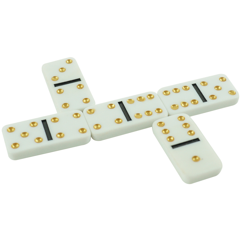 Wholesale Custom Domino and Dice Set 28 Pieces White Mini Dominos tiles Golden Dotboard game Cardboard Packing