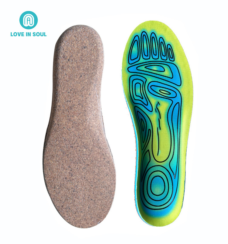 Factory Eco-friendly Sweat Absorption Breathable Cork Insole Natural Recycled Shoes Insert Silicone Pads Anti-slip for Soccer Sp