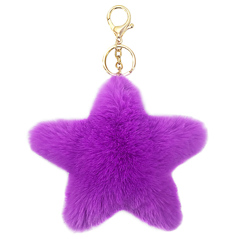 Top Quality High Quality Pendant Starfish Keychain for Bag Pom Pom Star Shaped Keychain for Phone Faux Rabbit Fox Fur Fluffy