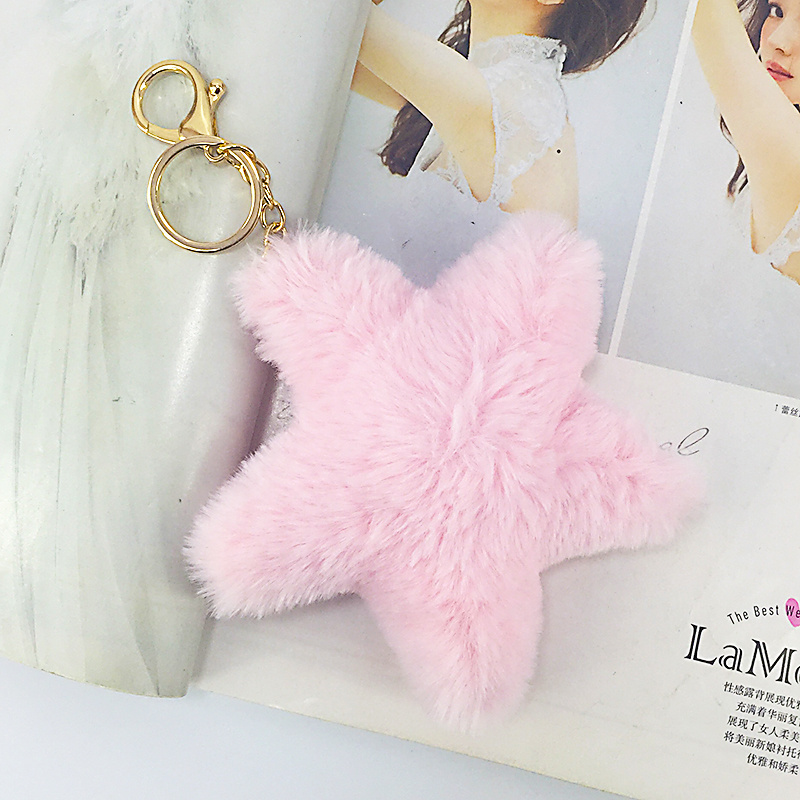 Top Quality High Quality Pendant Starfish Keychain for Bag Pom Pom Star Shaped Keychain for Phone Faux Rabbit Fox Fur Fluffy