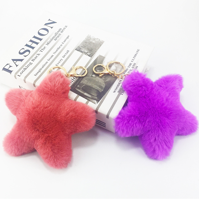 Top Quality High Quality Pendant Starfish Keychain for Bag Pom Pom Star Shaped Keychain for Phone Faux Rabbit Fox Fur Fluffy