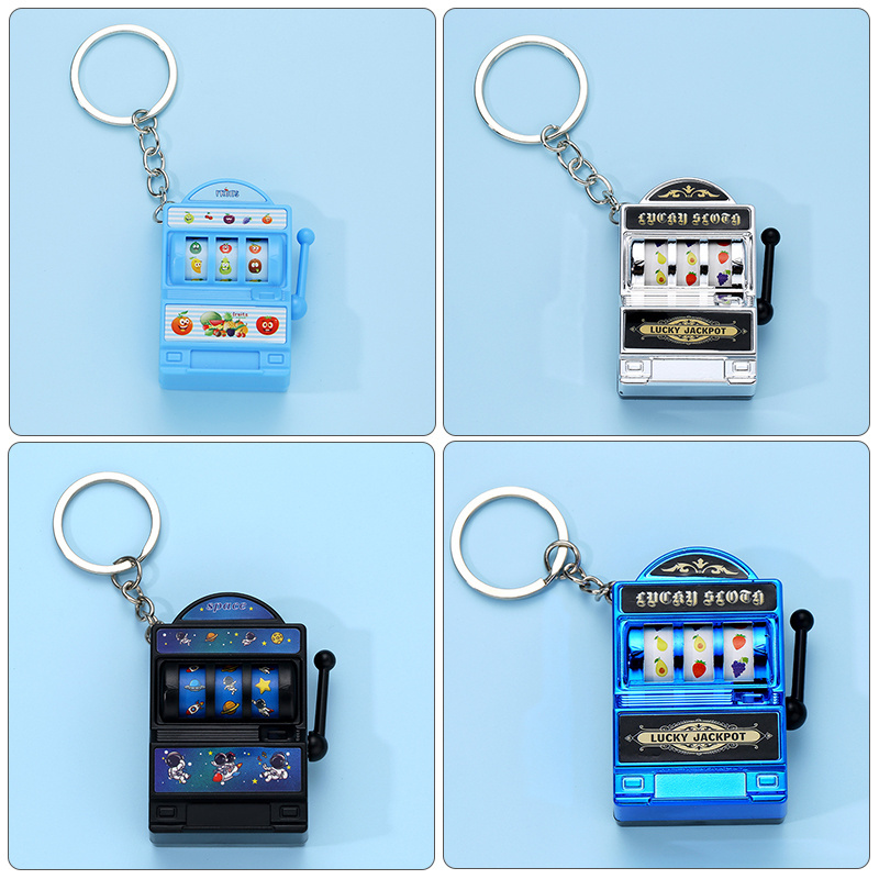 Creative cartoon mini fruit machine keychain pendant Retro rocking machine small toy Raffle machine key pendant