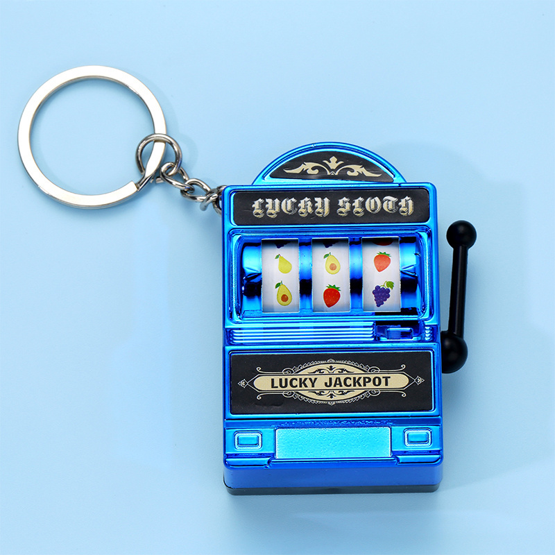 Creative cartoon mini fruit machine keychain pendant Retro rocking machine small toy Raffle machine key pendant