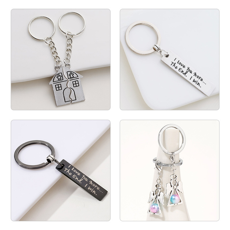 Valentine's Day gift key charm romantic couple engraved stainless steel long strip key ring metal key ring charm accessories