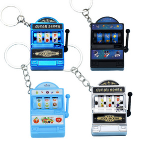 Creative cartoon mini fruit machine keychain pendant Retro rocking machine small toy Raffle machine key pendant