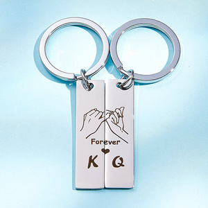 Valentine's Day gift key charm romantic couple engraved stainless steel long strip key ring metal key ring charm accessories