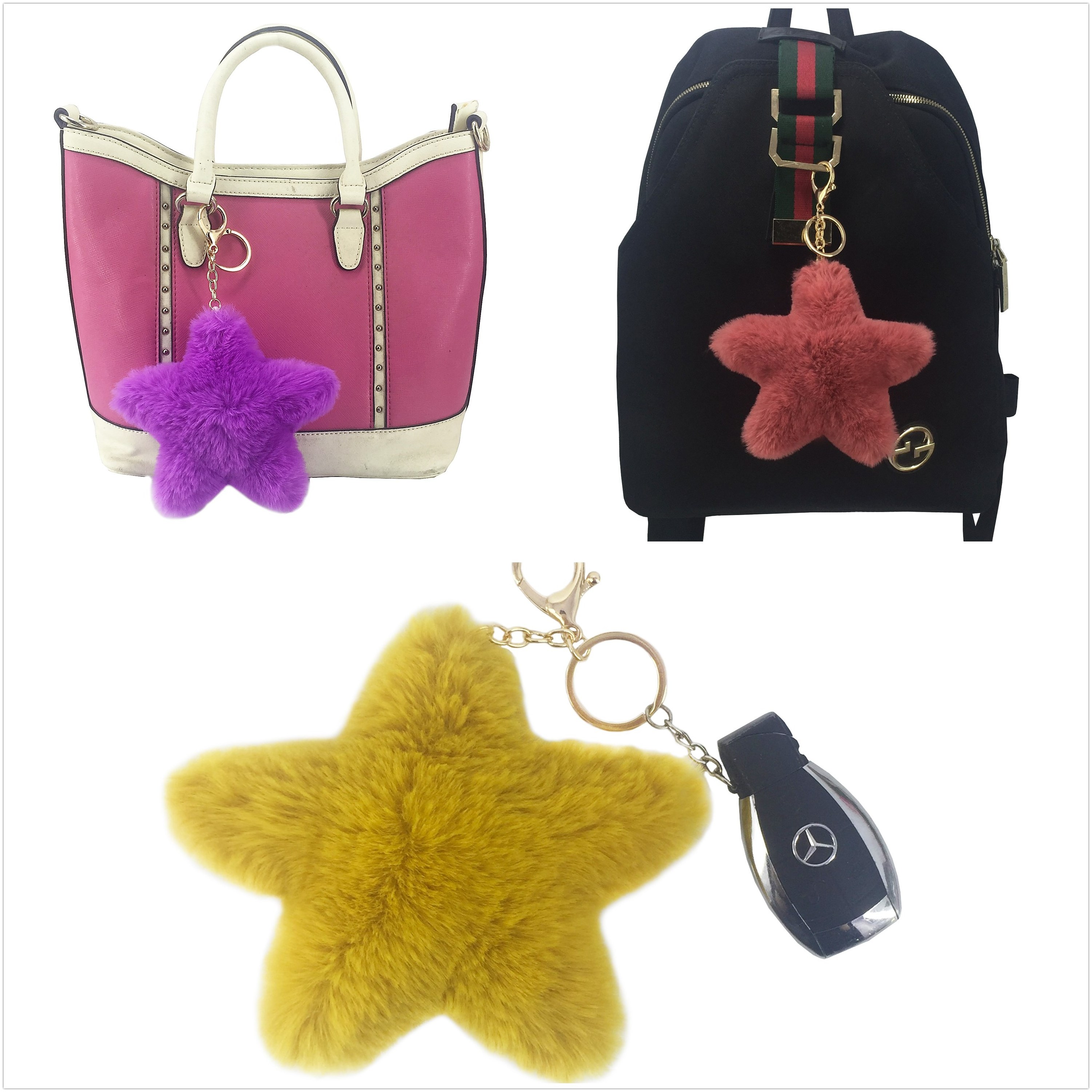 Top Quality High Quality Pendant Starfish Keychain for Bag Pom Pom Star Shaped Keychain for Phone Faux Rabbit Fox Fur Fluffy