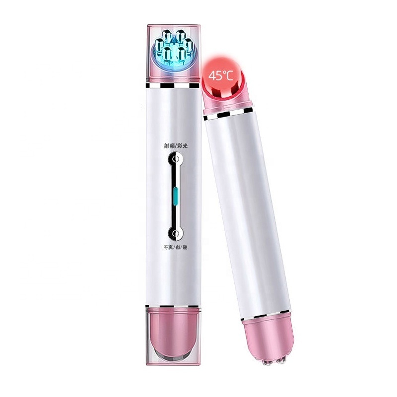 Rechargeable ems Vibration massage led red blue light Beauty Pen Hot Compress Eye Massager Ionic Magic Eye Wand Beauty Device