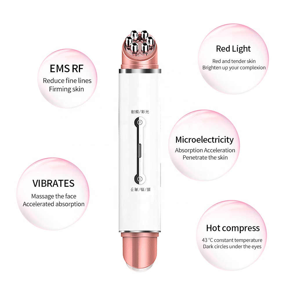 Rechargeable ems Vibration massage led red blue light Beauty Pen Hot Compress Eye Massager Ionic Magic Eye Wand Beauty Device