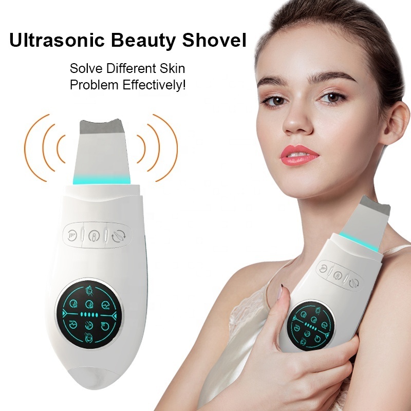 Skin Beauty heated Sonic Facial Spatula Peeling Machine Blackhead Remover Face Ultrasonic Skin Scrubber