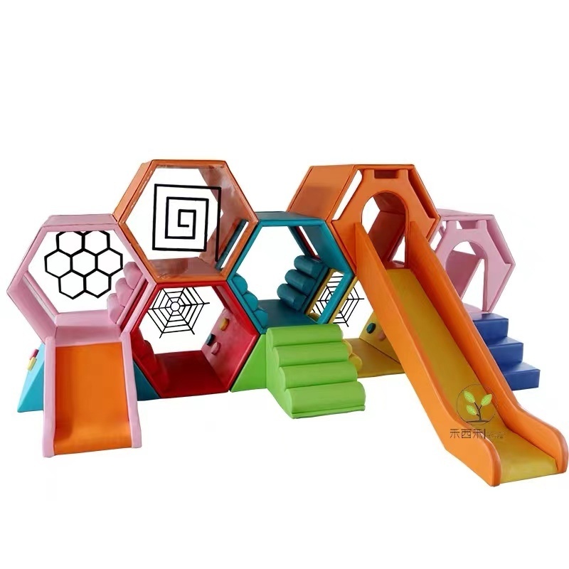 Small indoor soft Honeycomb slide indoor soft slide playground soft play stairs and slide for preshcool