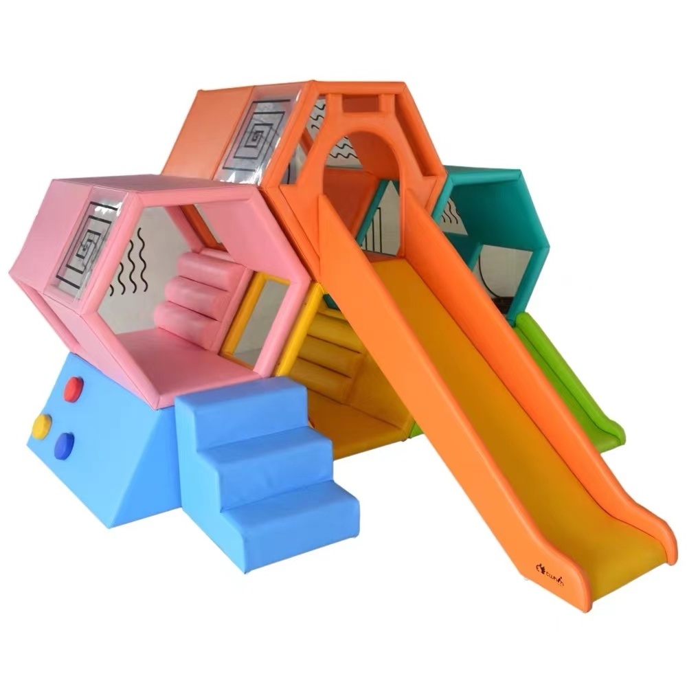 Small indoor soft Honeycomb slide indoor soft slide playground soft play stairs and slide for preshcool