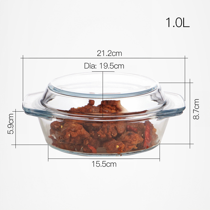 NISEVEN Hot Sale Oven Microwave Safe Glass Cookware High Borosilicate Glass Bowl with Lid Heat Resistant Soup Bowl