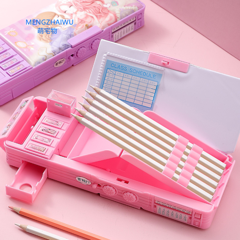 Hot Beautiful Stationery Acrylic Pen Box Cute School Password Pencil Case Multifunctional Design Luxury for Girls CN;ZHE PB283