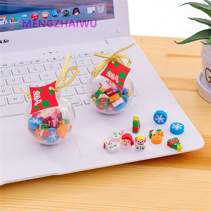 Canada stationery items manufacture Christmas balls rubber eraser eco friendly cute fancy 12pcs/box cartoon mini erasers