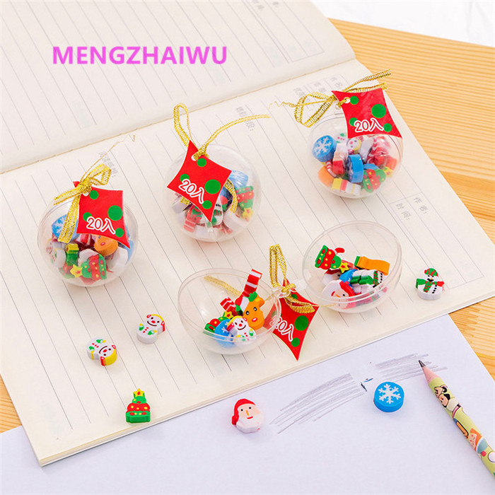 Canada stationery items manufacture Christmas balls rubber eraser eco friendly cute fancy 12pcs/box cartoon mini erasers