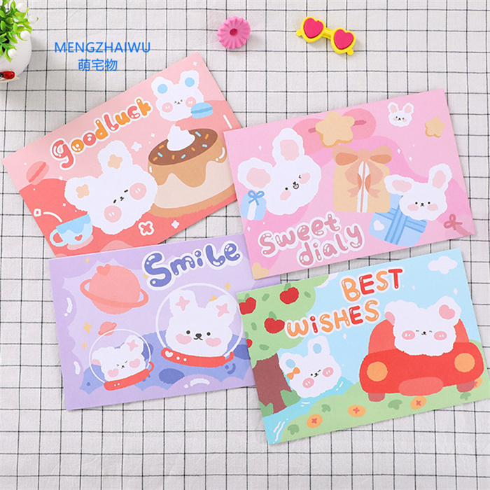 Pakistan new cute paper crafts cartoon rabbit animal message invitation card envelope students thank you greeting card sets