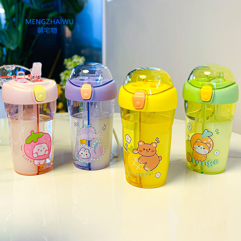 Trending household products 2023 cold novelty drink plastic cups cartoon girls kids sippy cup with straw for adults