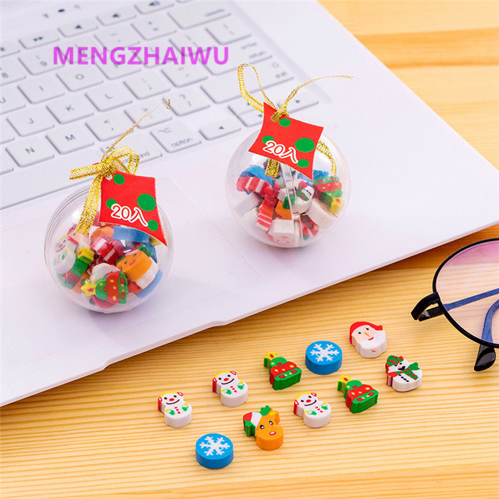 Canada stationery items manufacture Christmas balls rubber eraser eco friendly cute fancy 12pcs/box cartoon mini erasers