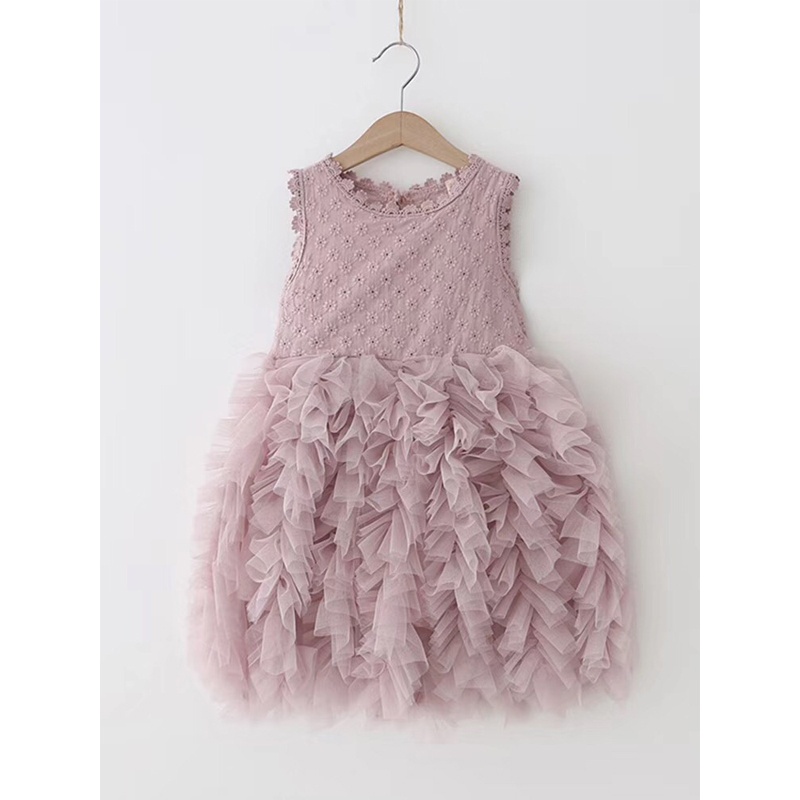 Trendy Girls Pink Veil Princess Party Dress Ruffle Frock Dress Boutique Clothing For Kids