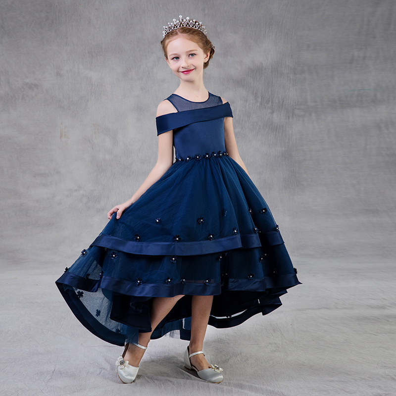 Boutique Girls Ball Gown Children Formal Dress Wedding Party Baby Short Sleeve Lace Bridesmaid Long Dresses