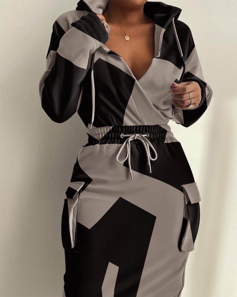 Fall 2022 women clothes plus size printed tunic pocket dresses women lady elegant long sleeve dress