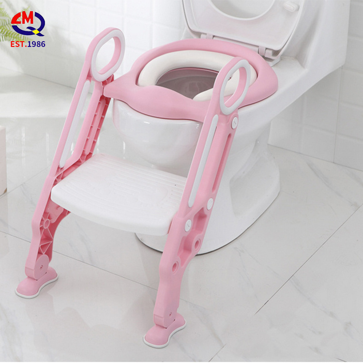 Wholesale Adjustable Plastic Toilet Seat Chair with Step Stool Ladder Baby Foldable Potty Training Seat