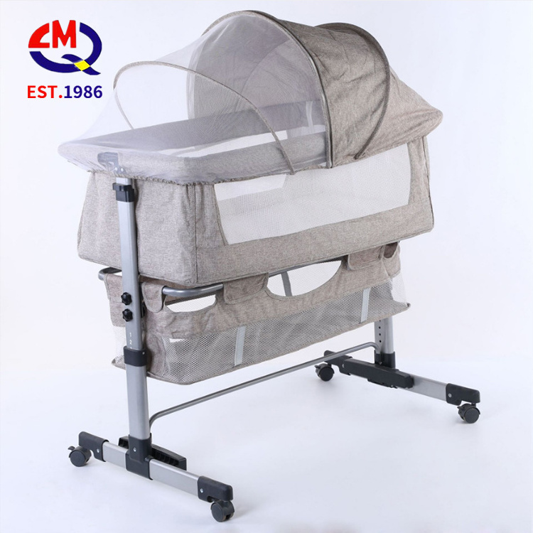 Multi-purposes Metal Frame Fabric Cover Baby Cot With Wheels Folding Bed Baby Cribs With Storage Portable Square Baby Play Bed