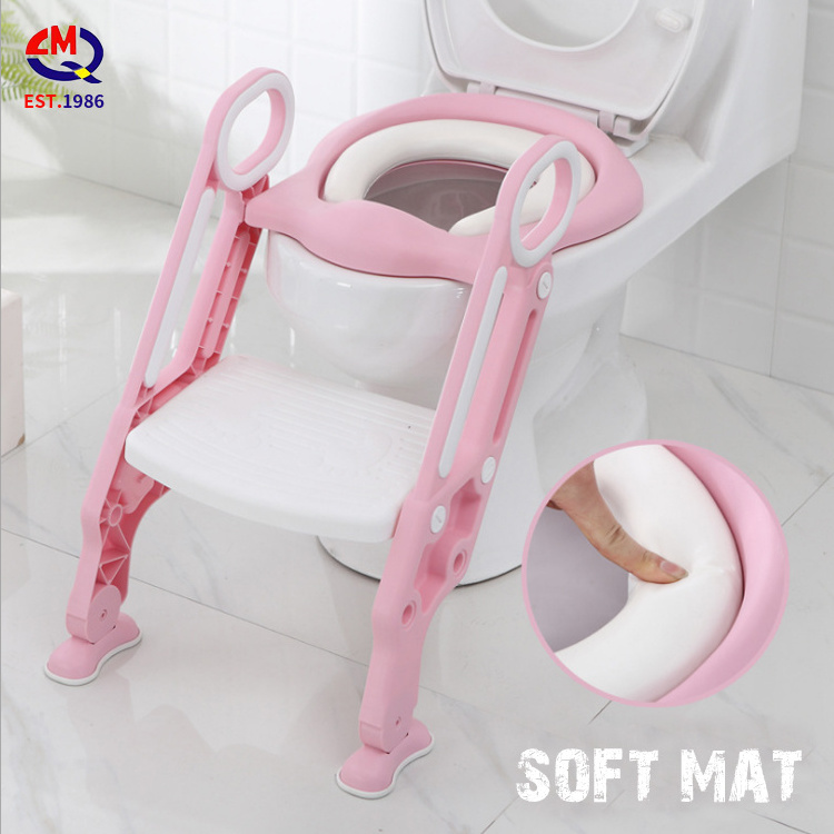 Wholesale Adjustable Plastic Toilet Seat Chair with Step Stool Ladder Baby Foldable Potty Training Seat