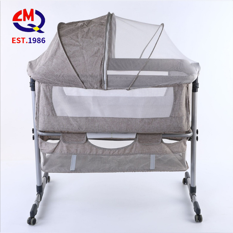 Multi-purposes Metal Frame Fabric Cover Baby Cot With Wheels Folding Bed Baby Cribs With Storage Portable Square Baby Play Bed