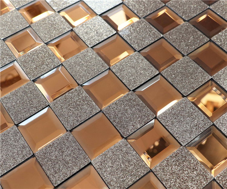 Gold Beveled Glass Mirror Glass Tile Mosaic For Backsplash