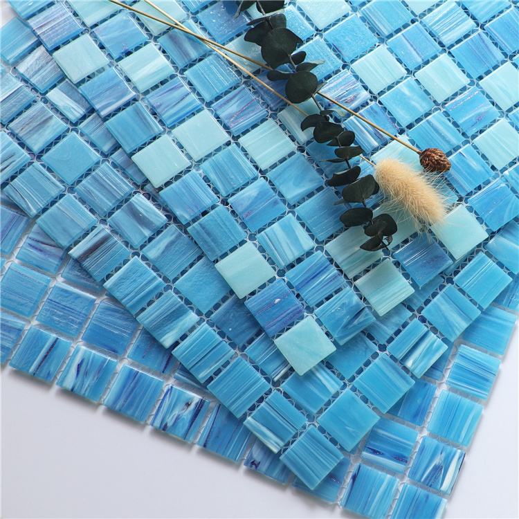 Swimming Pool Mosaic Tile Mixed Blue Green Hand Painting Glass Mosaic Tiles Backsplash